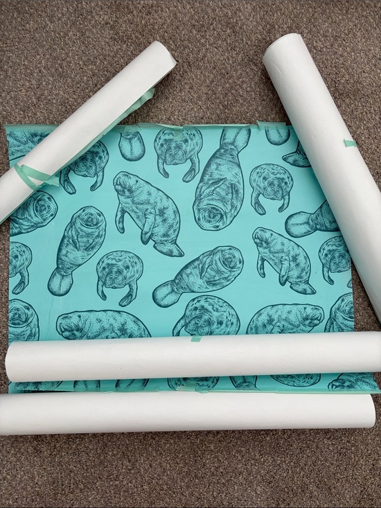 Other - Spoonflower Used Wallpaper Rolls- Turquoise Manatees